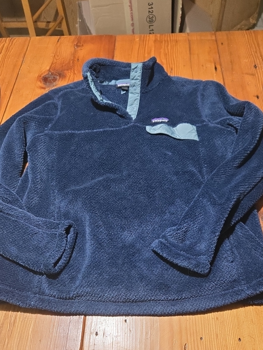 Patagonia Synchilla Sz Xl Navy Fleece Zip Pullover with Light Blue Trim